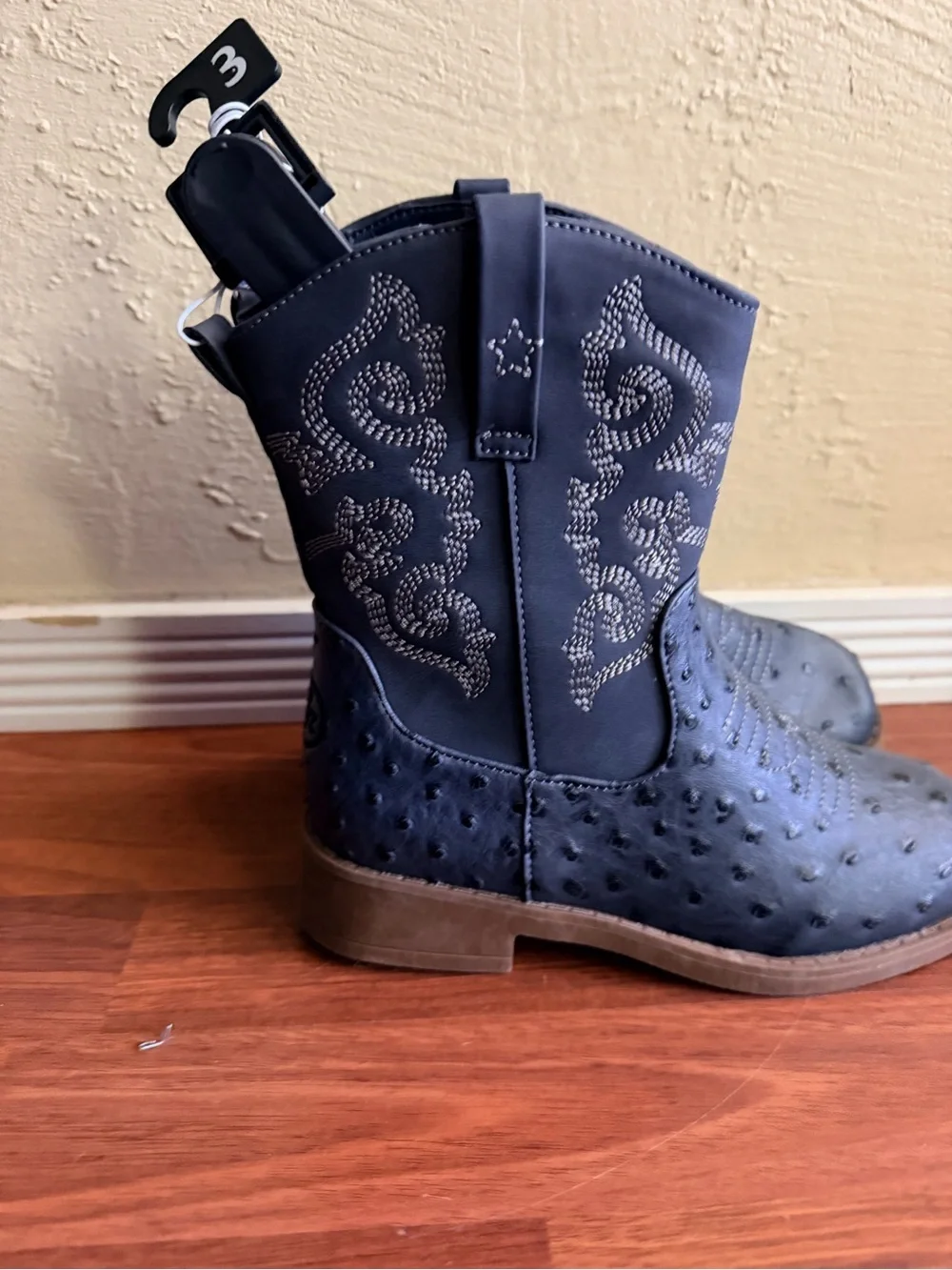 PAWZ Kids Black Western Cowboy Boots with Embossed Stitching